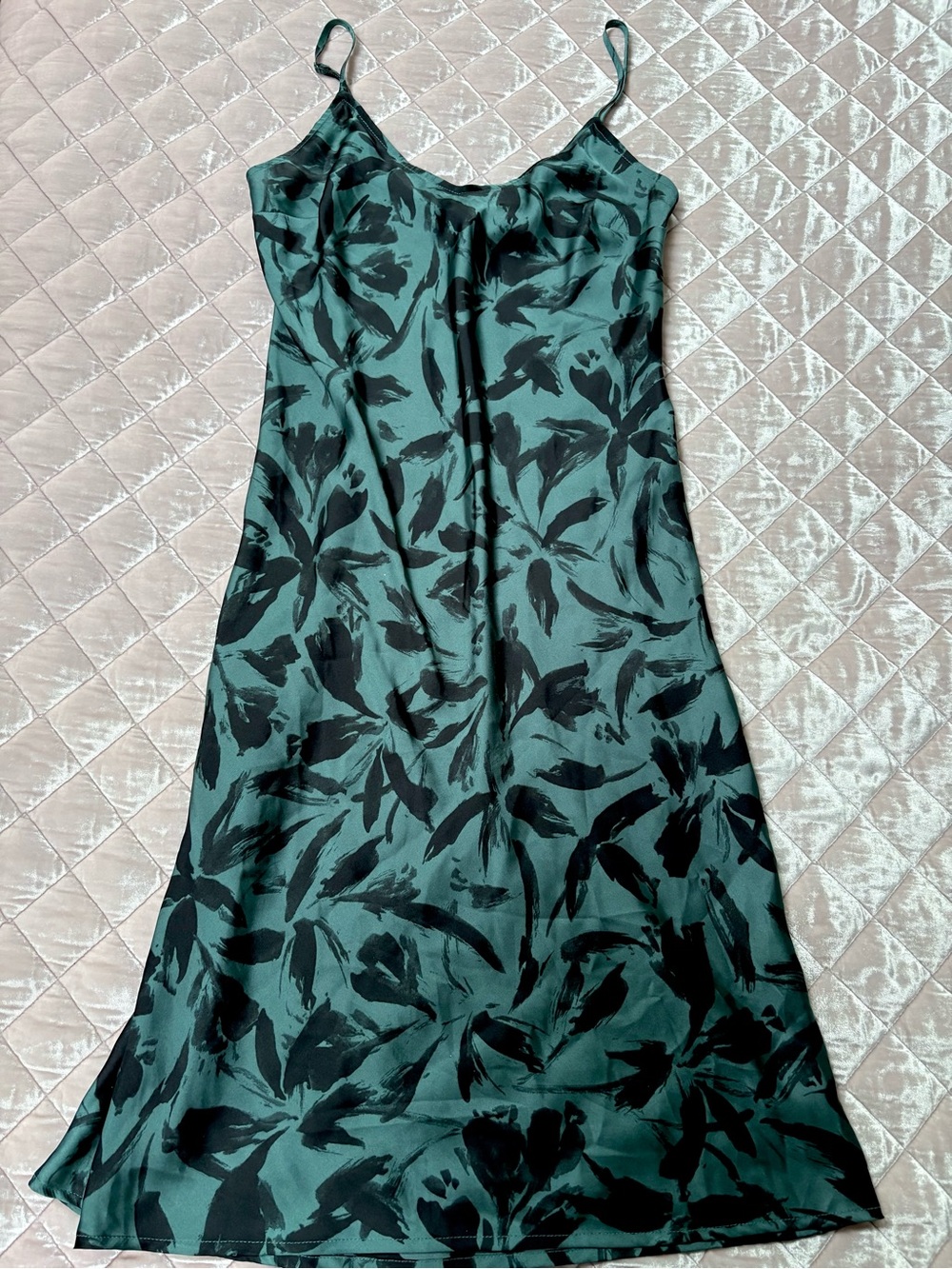 NWT❗️a new day Teal Slip Dress with Black Floral Brushstroke Print